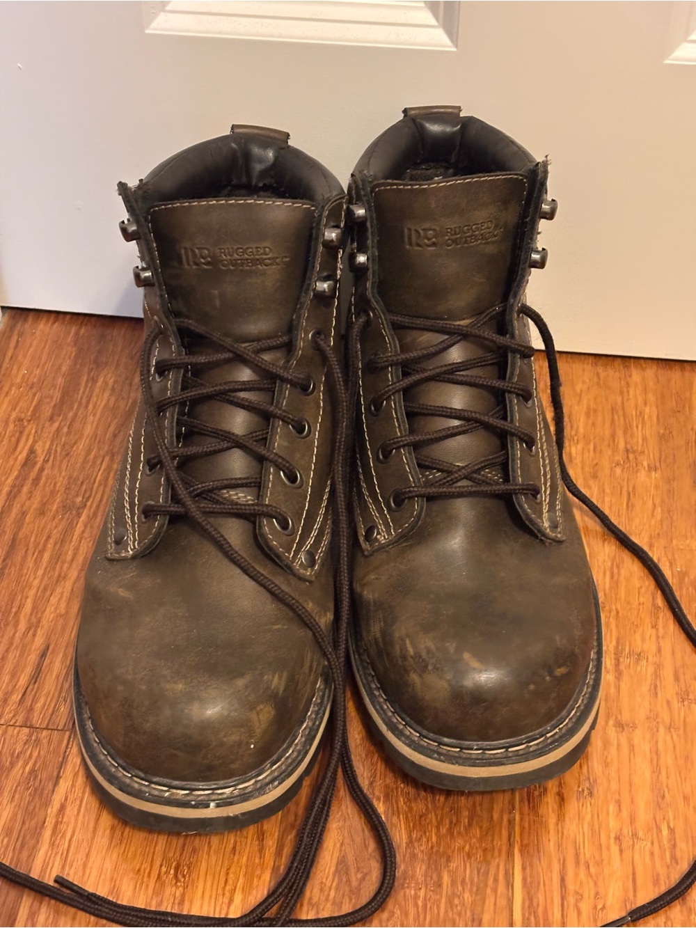 Rugged Outback Men's Dark Brown Leather Work Boots - Lace-Up Ankle Boots
